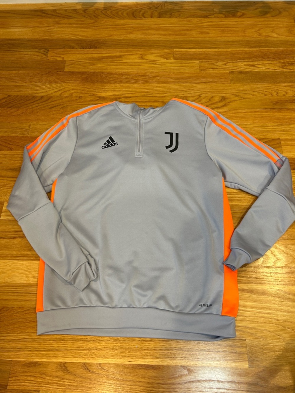 adidas Men's Light Gray and Neon Orange Zip-Up Lightweight Hoodie